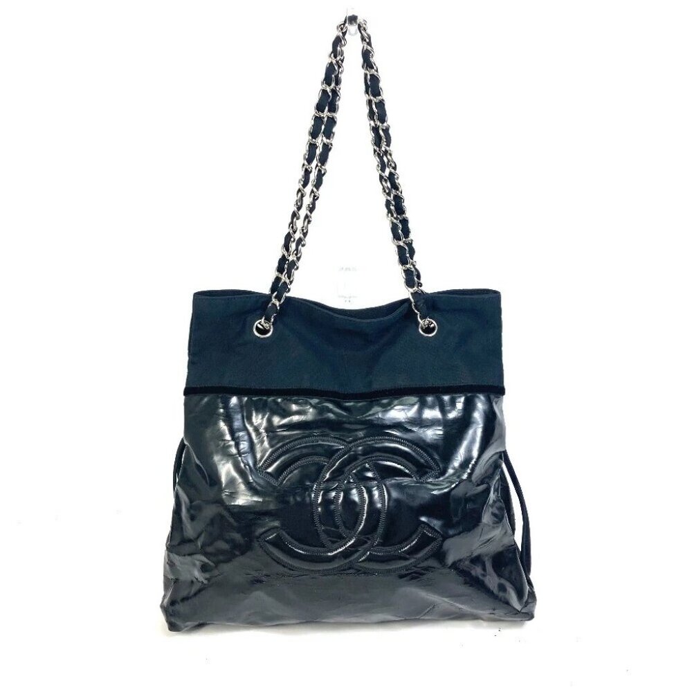 CHANEL Shoulder Tote Bag Chain Shoulder Bag Tote Bag enamel Black/SilverHardware - Picture 1 of 15